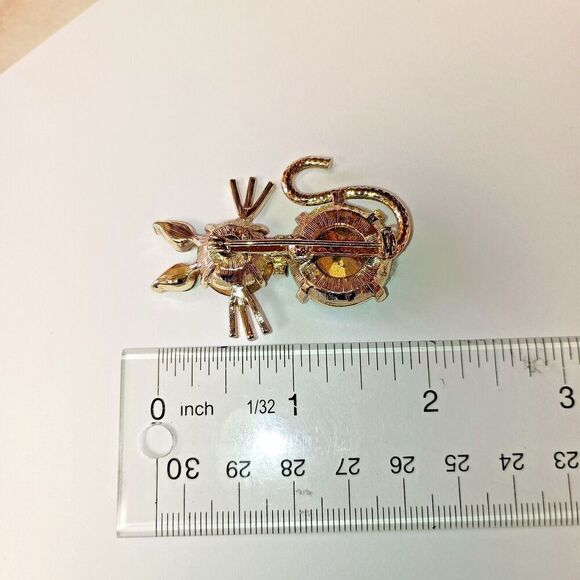 Vintage Rhinestone Kitty Cat Pin Brooch Aqua Pink Goldtone Body - Picture 5 of 5